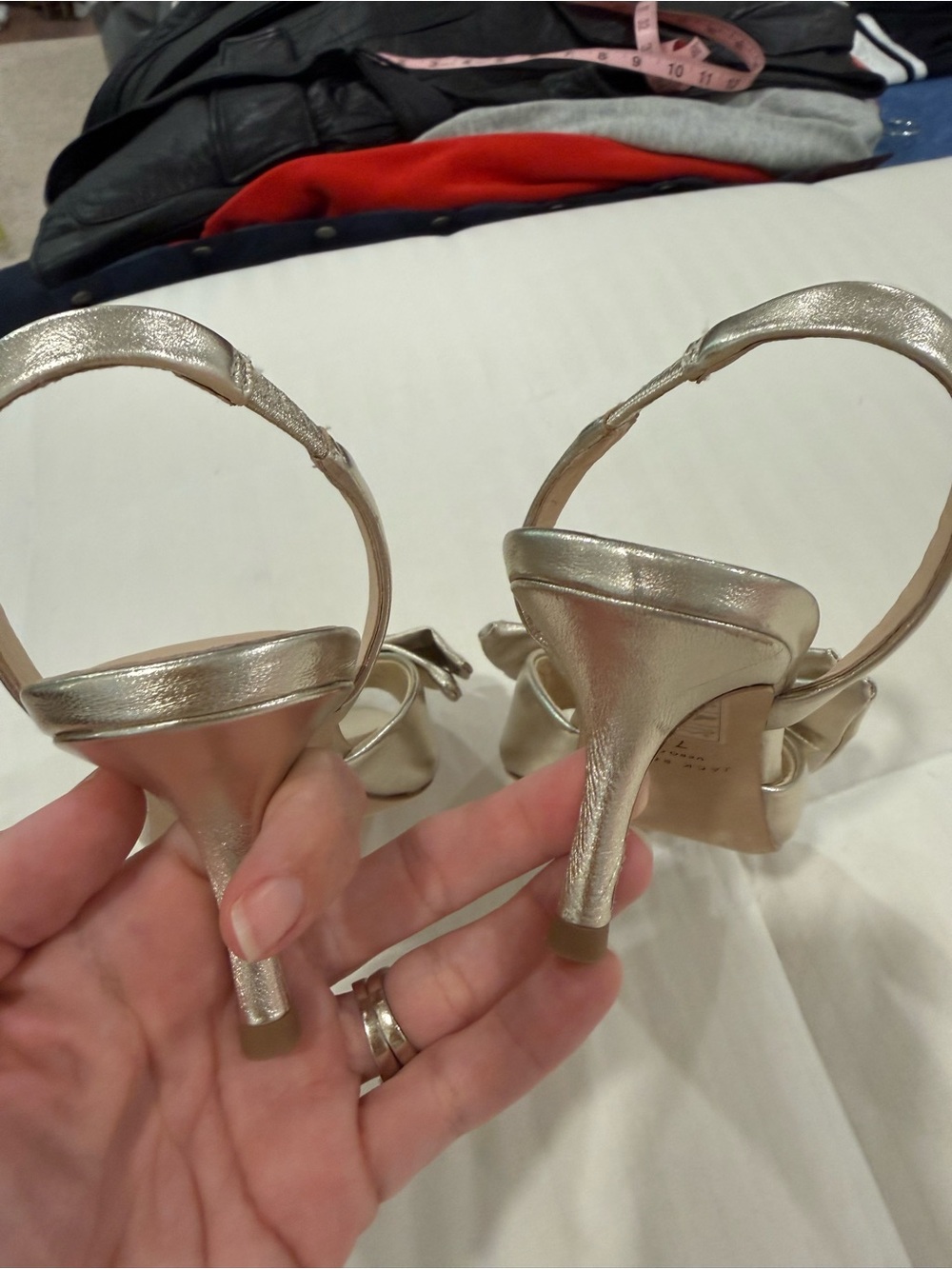 Jack Rogers Eloise bow slingback heels pumps sandals platinum gold leather BNIB - Picture 8 of 12